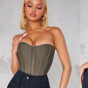 PLT - Moss Khaki Bandage Hook And Eye Structured Corset